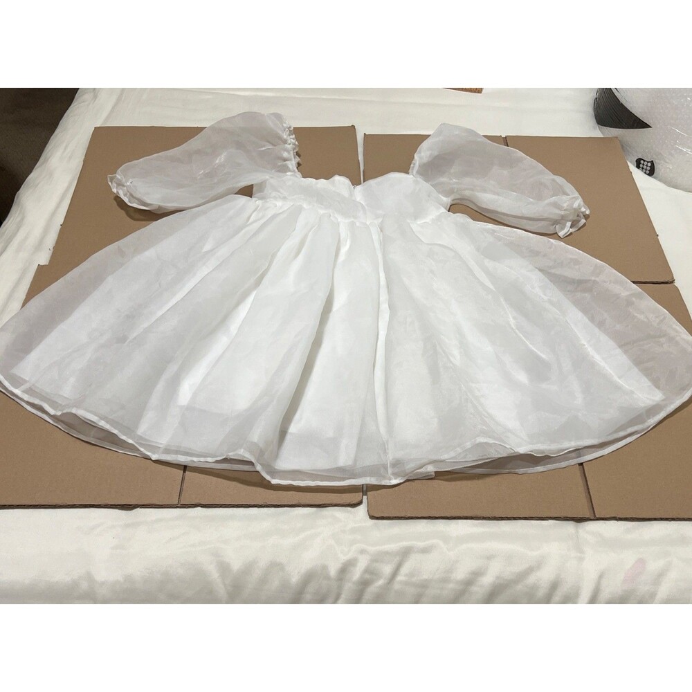 White Sheer Babydoll Layered Poof Dress Cottagecore Coquette Sz S  Fairycore - Picture 6 of 7